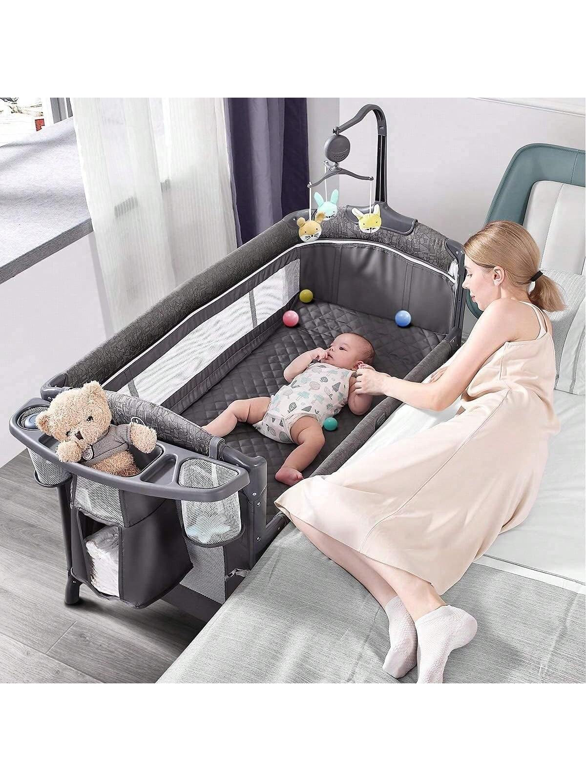 ADOVEL Baby Bassinet Bedside Crib, Pack and Play with Mattress, Diaper Changer and Playards from Newborn to Toddles