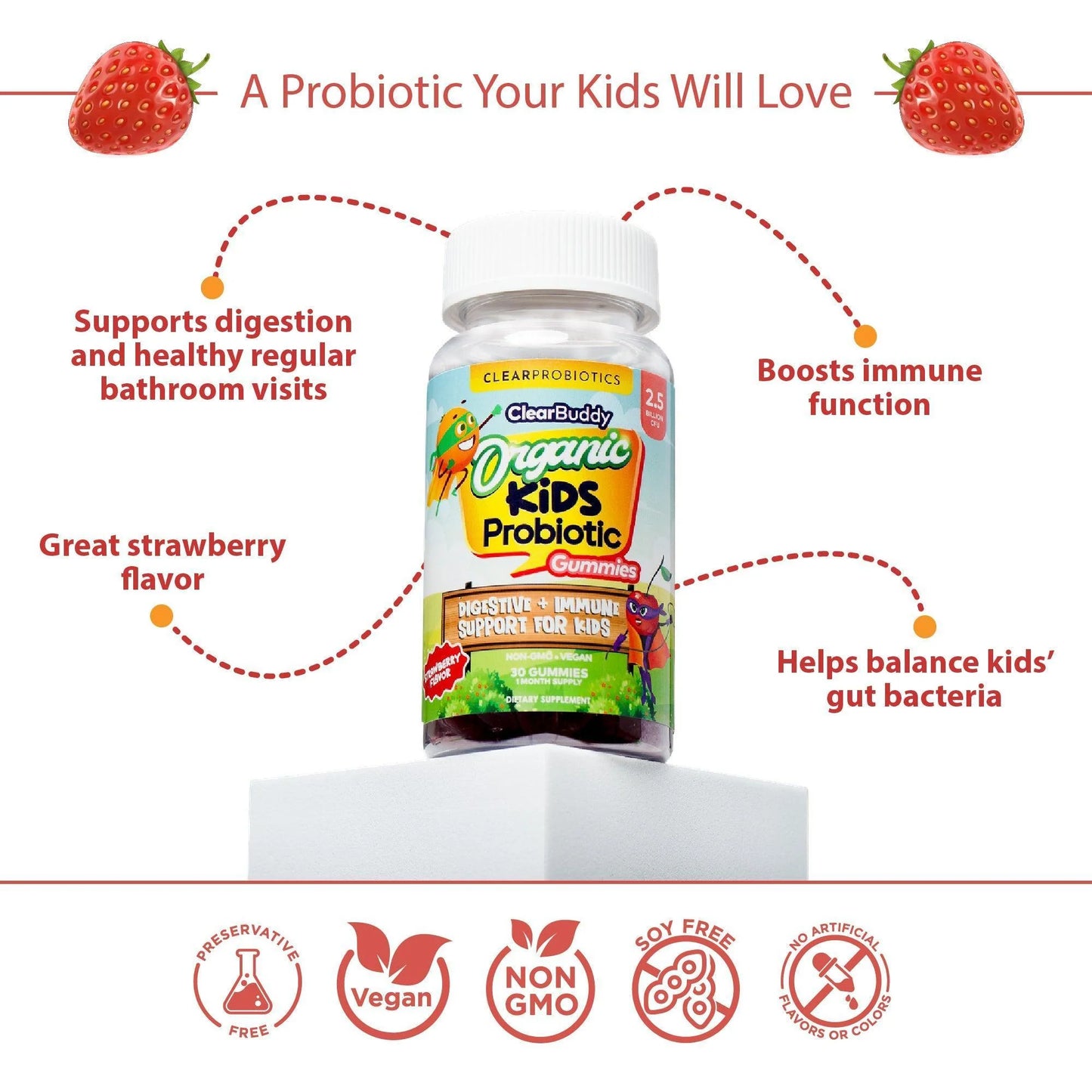 Organic Kids Probiotic Gummies 2.5 Billion Cfu'S Boosts Immune System 60 Capsule