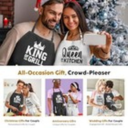 King & Queen Apron Set - Wedding Engagement Gifts for Couples, Funny Kitchen