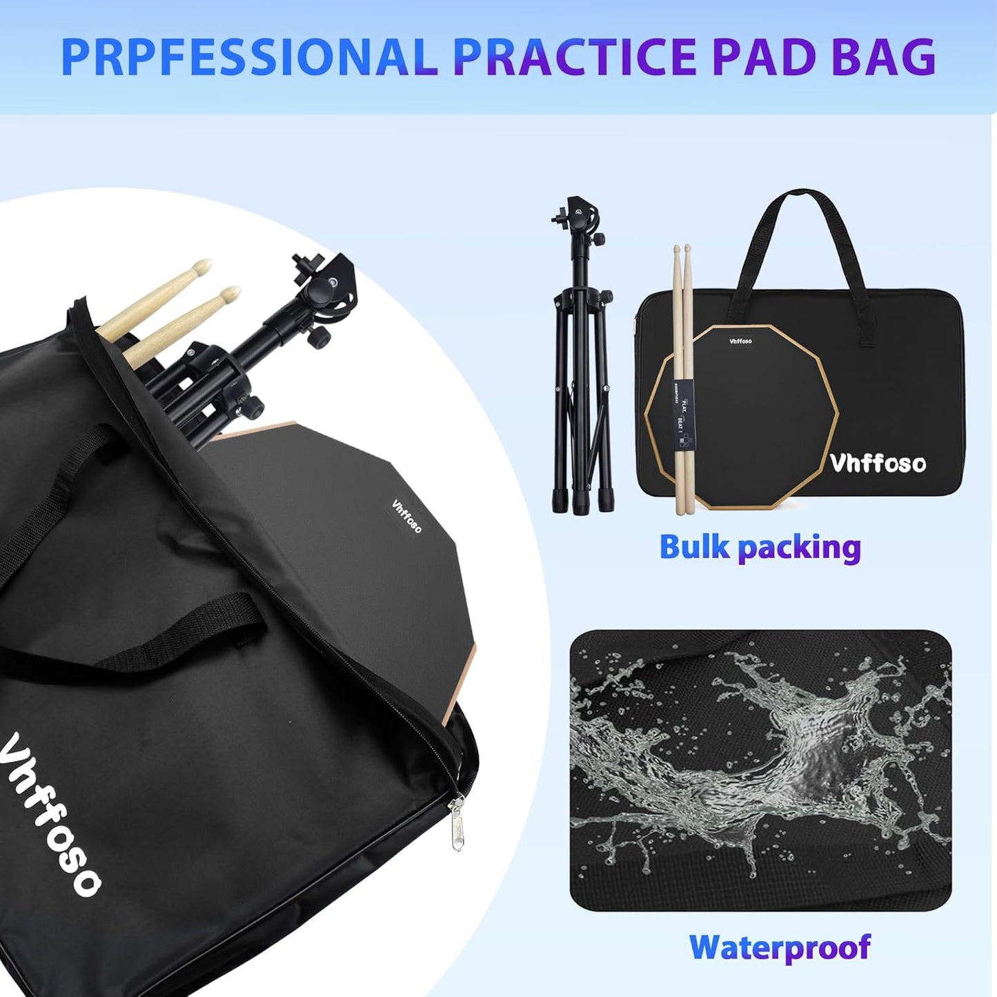 12 Inch Practice Drum Pad with Stand and Sticks, Beginner Snare Drum Pad with Dr