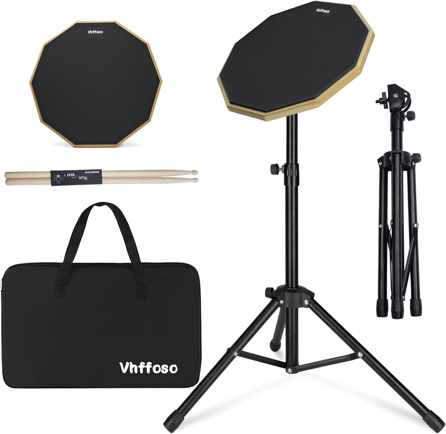 12 Inch Practice Drum Pad with Stand and Sticks, Beginner Snare Drum Pad with Dr