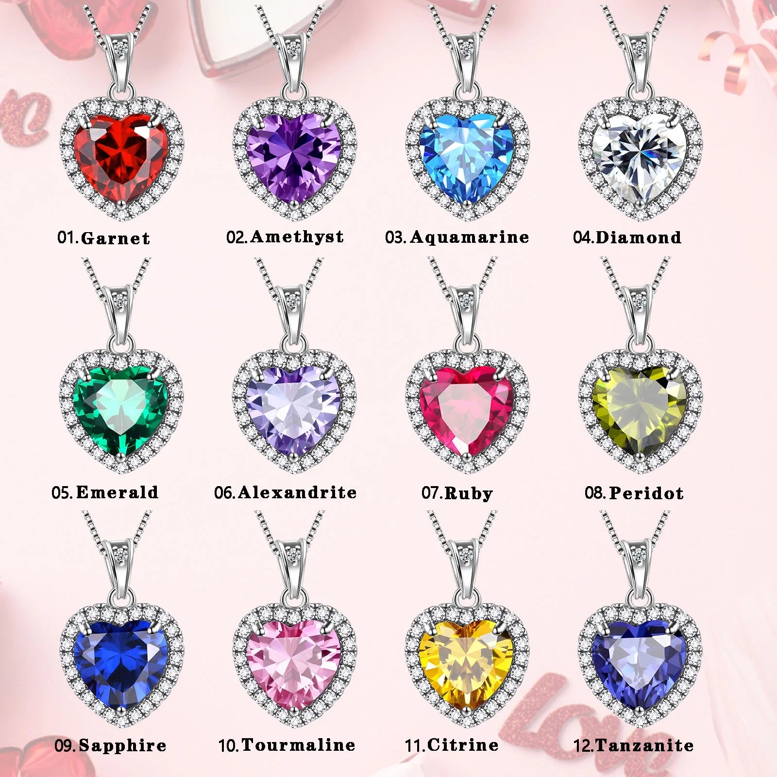 Red Heart Women Jewelry Sets Garnet January Birthstone Jewelry Set Necklace Earrings 925 Sterling Silver Pendant Mother Birthday Christmas Valentines Gifts Idea