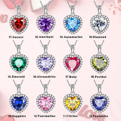 Red Heart Women Jewelry Sets Garnet January Birthstone Jewelry Set Necklace Earrings 925 Sterling Silver Pendant Mother Birthday Christmas Valentines Gifts Idea