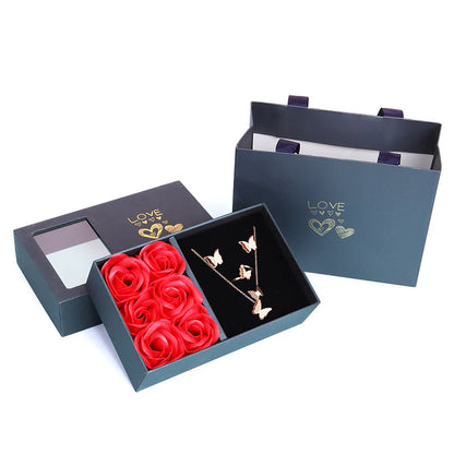 Heaven and Earth Cover Rose Jewelry Box Six Flowers Ring Box Valentine'S Day Gift Jewelry Packaging Box Pendant Necklace Box
