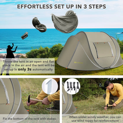 Instant Tent 4-Person Camp Tent, Auto Setup Pop up Tent, Pordable, Huge Door & Windows, Outdoor, Green