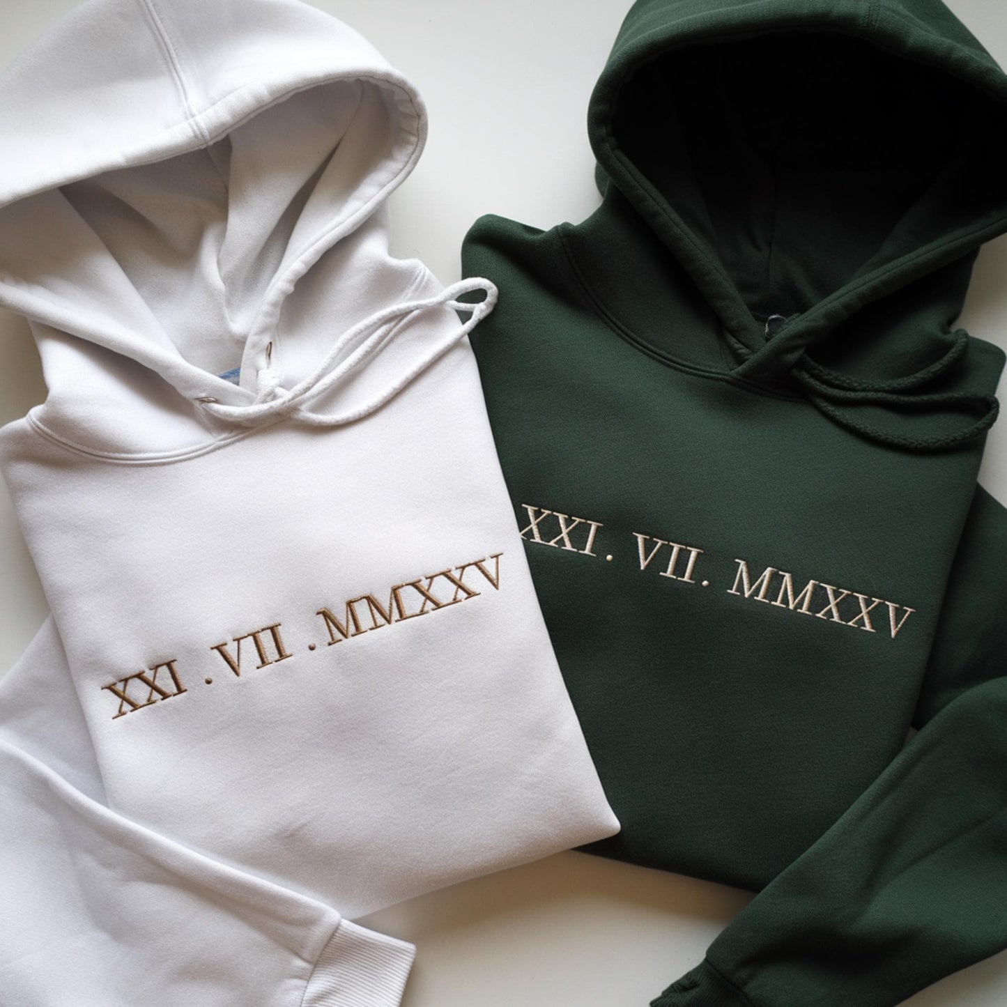 Custom Embroidered Roman Numeral Date Sweatshirt Initial on Sleeve | Valentines Couples Gift 1St Anniversary Gift