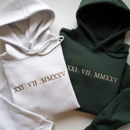 Custom Embroidered Roman Numeral Date Sweatshirt Initial on Sleeve | Valentines Couples Gift 1St Anniversary Gift