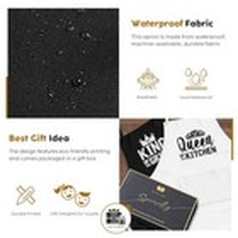 King & Queen Apron Set - Wedding Engagement Gifts for Couples, Funny Kitchen