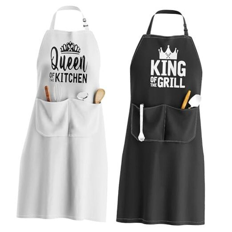 King & Queen Apron Set - Wedding Engagement Gifts for Couples, Funny Kitchen