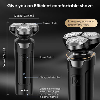 Men'S Electric Shaver, 5 in 1 Rotary Razor Trimmer, Cordless Rechargeable Waterproof, Black