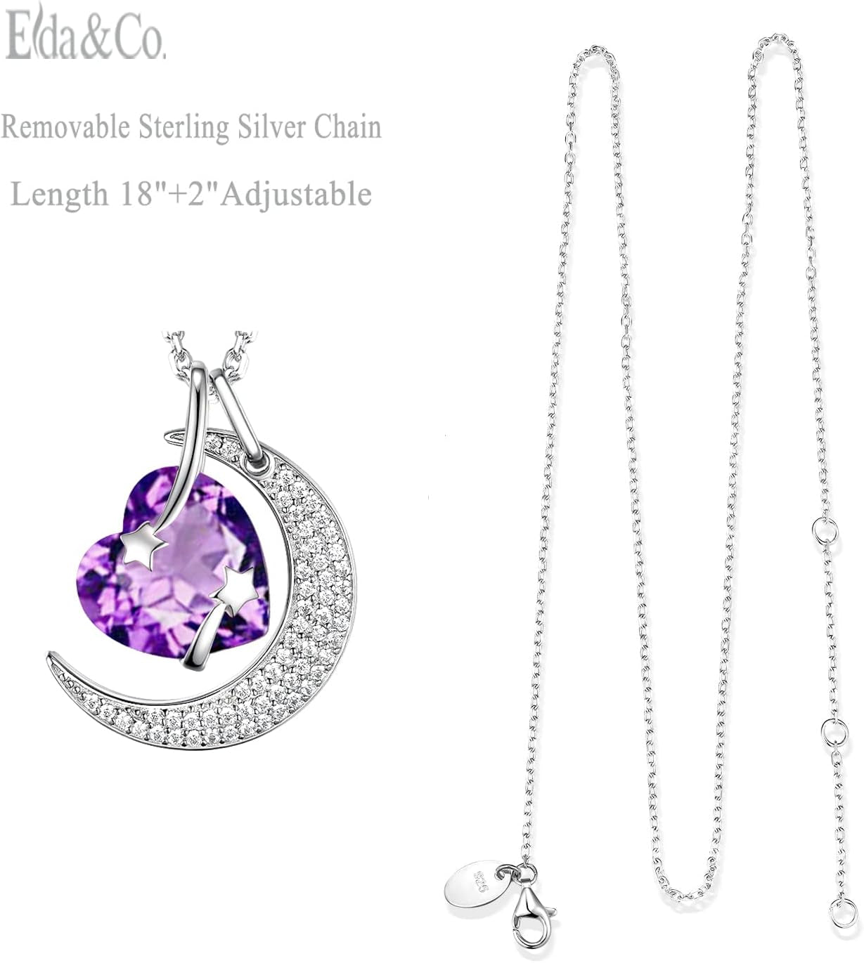 I Love You to the Moon and Back Half Moon Necklace Christmas Jewelry Birthday Gifts Mom Wife December January February Birthstones Blue Topaz Garnet Amethyst and More Stones 925 Sterling Silver