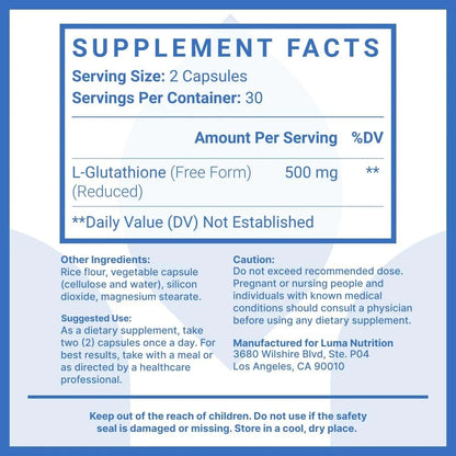 Premium Glutathione 500Mg - Glutathione Supplement - Antioxidant Support - Liver Support - 60 Capsules