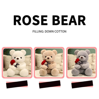Gift 9.1" Valentines Day Stuffed Animals Teddy Bear with Rose, Large Rose Bear Valentines Day Gift Plush Toy Cartoon Cuddly Doll Birthday Party Holiday Wedding Decor Gift Stuffed Animals