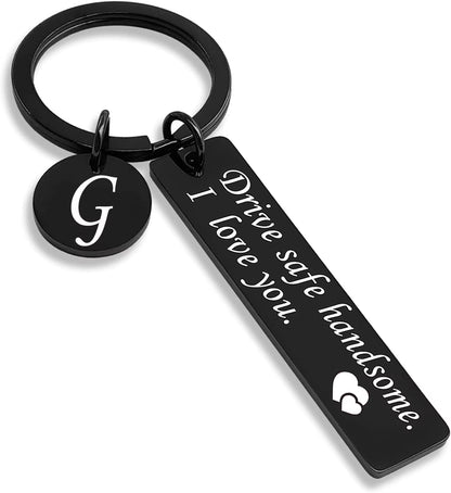 Drive Safe Keychain 26 Letters Key Chains Gifts for Boyfriend Couple Husband Dad Christmas Birthday Valentines Day Gifts