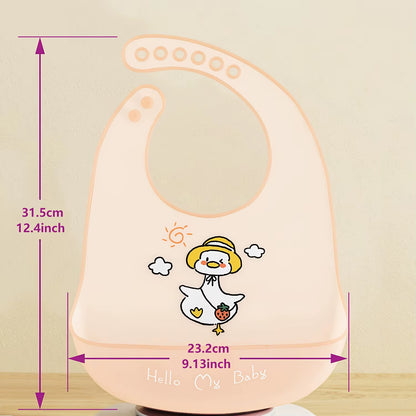 Waterproof Baby Bibs Baby Stuff Cute Cartoon Animal Printed Kids Bib Girl Boy Adjustable Soft Silicone Bib Baby Feeding Stuff