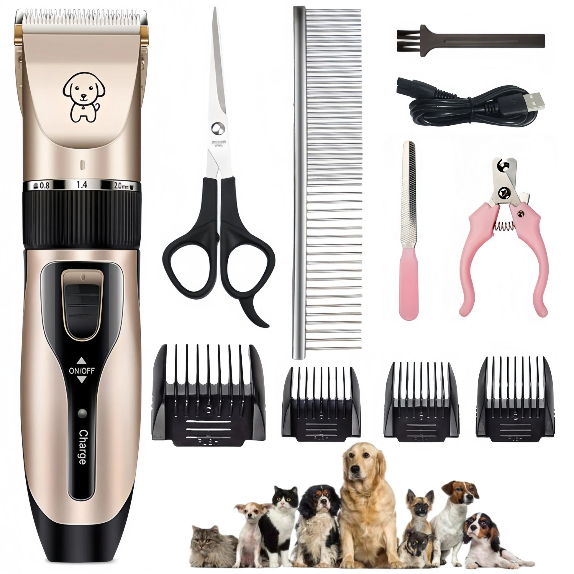 Pet Hair Clipper Dog Hair Clippers, Dog Grooming Kit, Cordless Quiet Pets Clippers Hair Trimmer, Dog Shaver Clipper with 4 Comb Guides, 5 Size Fine Tuning Knob for Thick Coats Cats