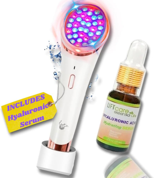 Lyte Wireless DUO Red & Blue LED Light Therapy for Face Includes Hyaluronic Serum Automatic Red and Blue LED Light Therapy Anti-Aging Wrinkle Reduction Device, White
