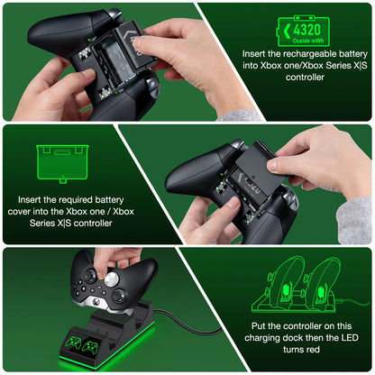 Controller Charger for Xbox One, Xbox Controller Charging Station with 2 X 4320Mwh Rechargeable Battery Packs for Xbox Series X/S/One X/S/Elite,Xbox Accessories