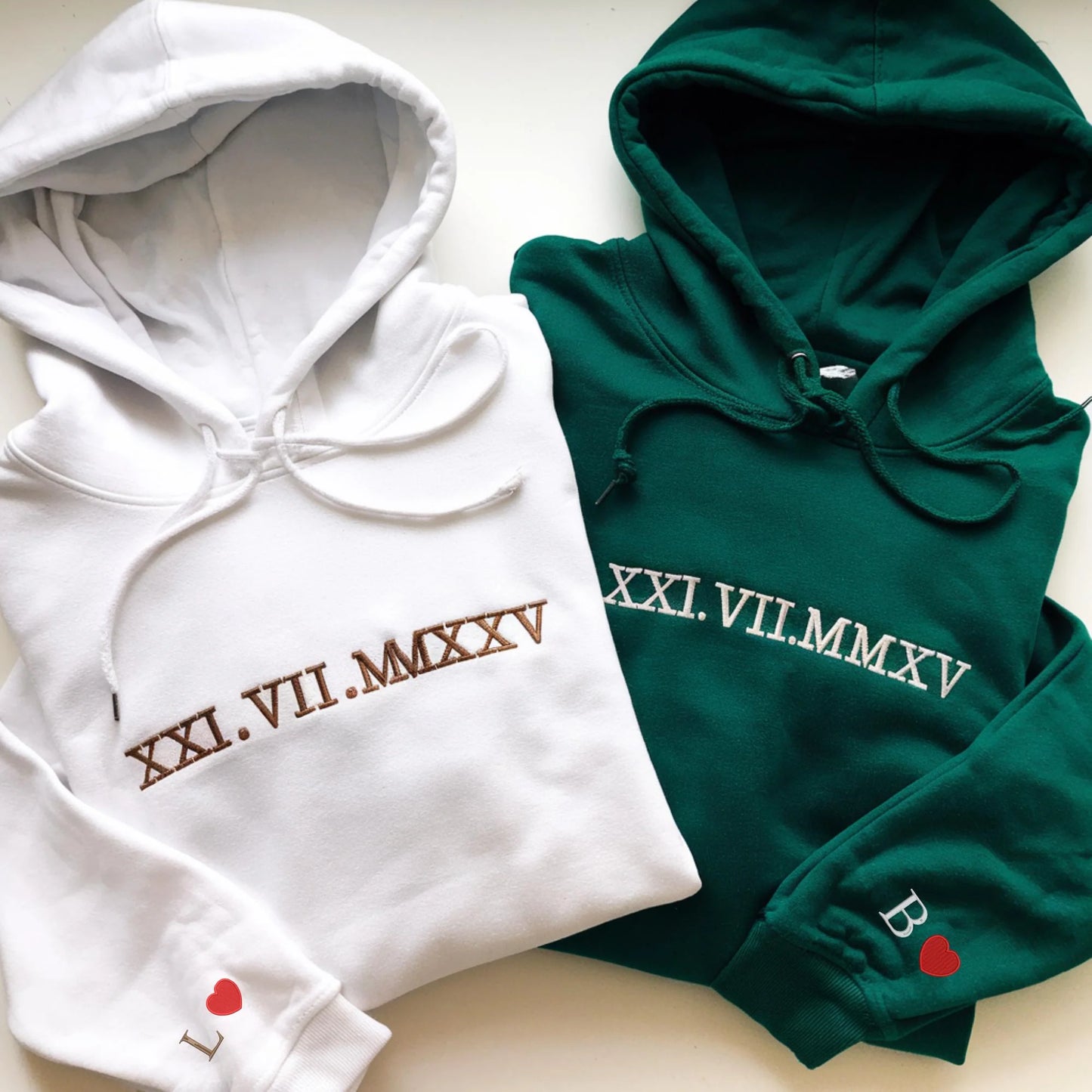Custom Embroidered Roman Numeral Date Sweatshirt Initial on Sleeve | Valentines Couples Gift 1St Anniversary Gift