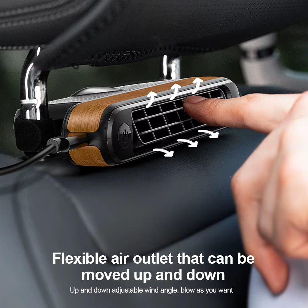 Portable Car Fan for Rear Seat Electric Cooling Fan Air Conditioning 3 Speeds Adjustable Automotive Interior Car Air Fan