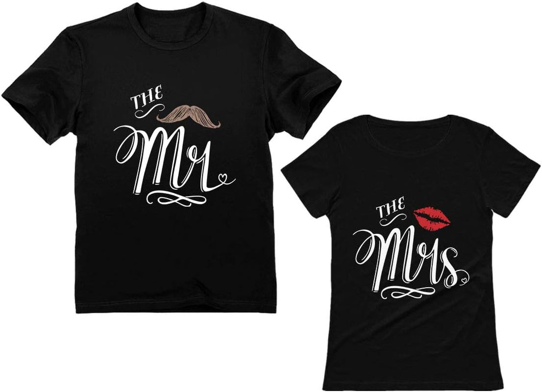 Mr & Mrs Matching Shirts for Couples Husband Wife Him and Her Couple Outfits T-Shirts Men Small/Women Medium Black