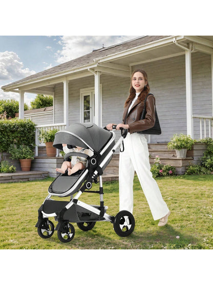 Kinder King 2 in 1 Convertible Baby Stroller, Folding High Landscape Infant Carriage, Newborn Reversible Pram, Adjustable Canopy, Diaper Bag