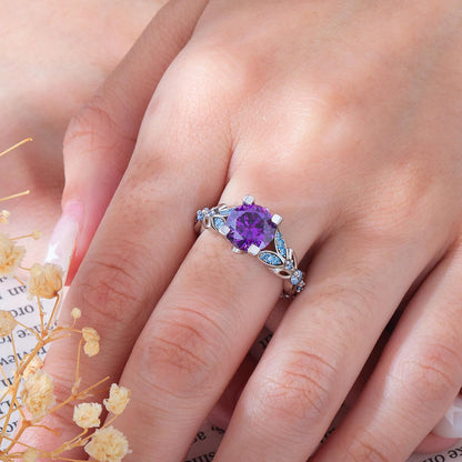 4.3 Carat Personalized Sterling Silver Butterfly Rings for Women Purple Amethyst Bridal round Cut Wedding Engagement Eternity Valentine'S Promise Ring Set