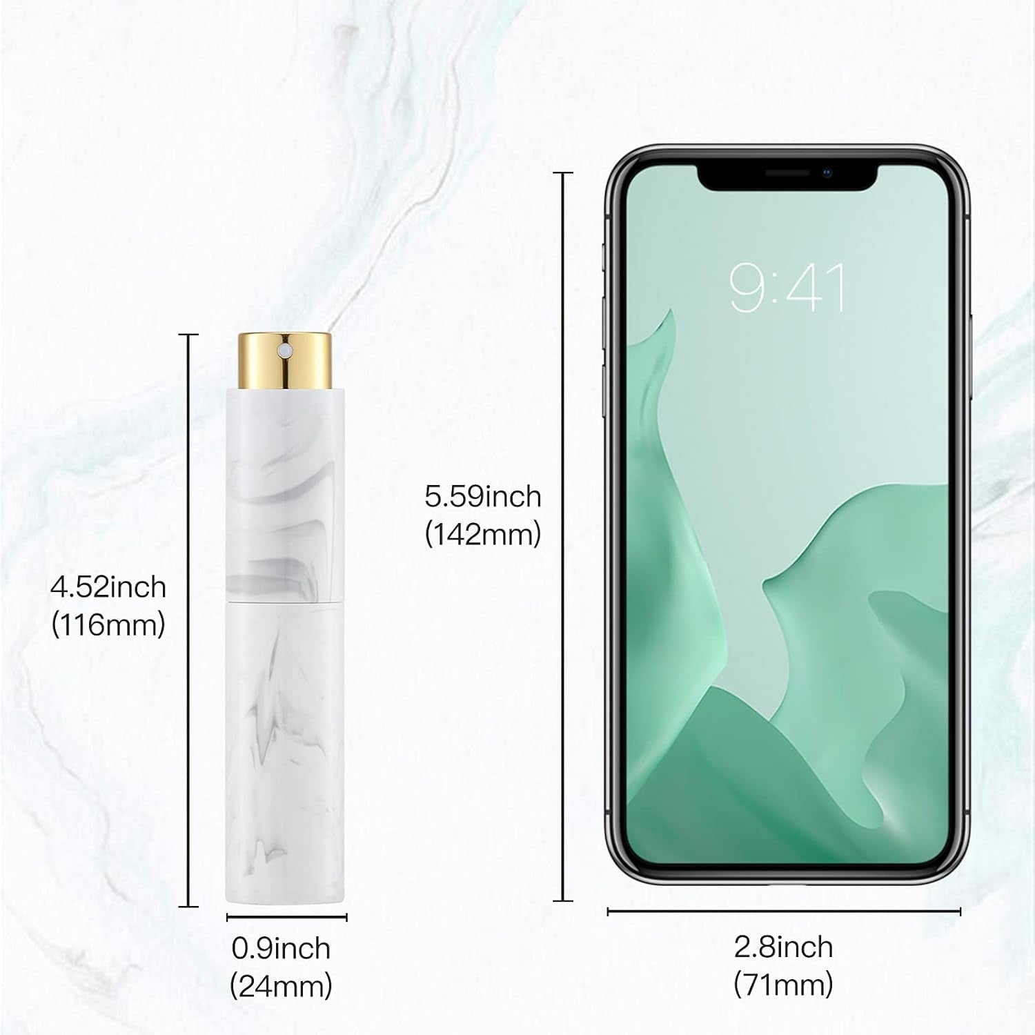 10ML Perfume Atomizer Travel (4 PCS), Refillable Cologne Containers, Dispenser Spray Empty Bottle for Mini Sprayer Size (Black&Pink&White&Blue, Marble)