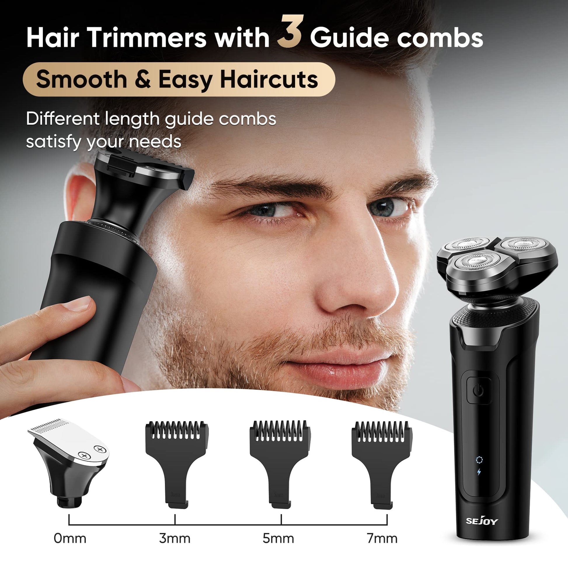 Men'S Electric Shaver, 5 in 1 Rotary Razor Trimmer, Cordless Rechargeable Waterproof, Black