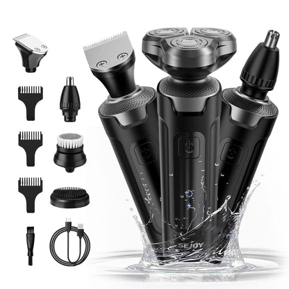 Men'S Electric Shaver, 5 in 1 Rotary Razor Trimmer, Cordless Rechargeable Waterproof, Black