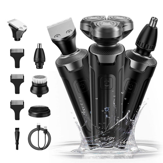 Men'S Electric Shaver, 5 in 1 Rotary Razor Trimmer, Cordless Rechargeable Waterproof, Black