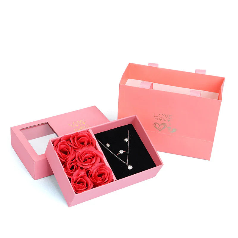 Heaven and Earth Cover Rose Jewelry Box Six Flowers Ring Box Valentine'S Day Gift Jewelry Packaging Box Pendant Necklace Box