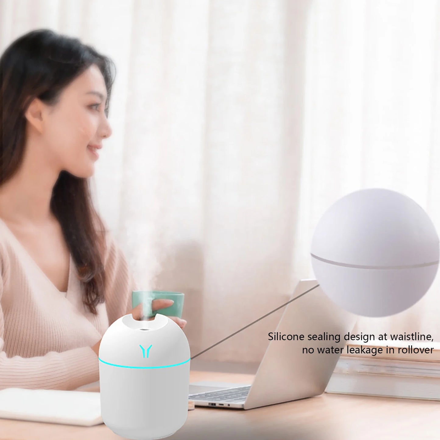 USB Humidifier with Light ,Quiet Cool Mist Humidifier for Bedroom and Office ,Plants, Easy to Clean