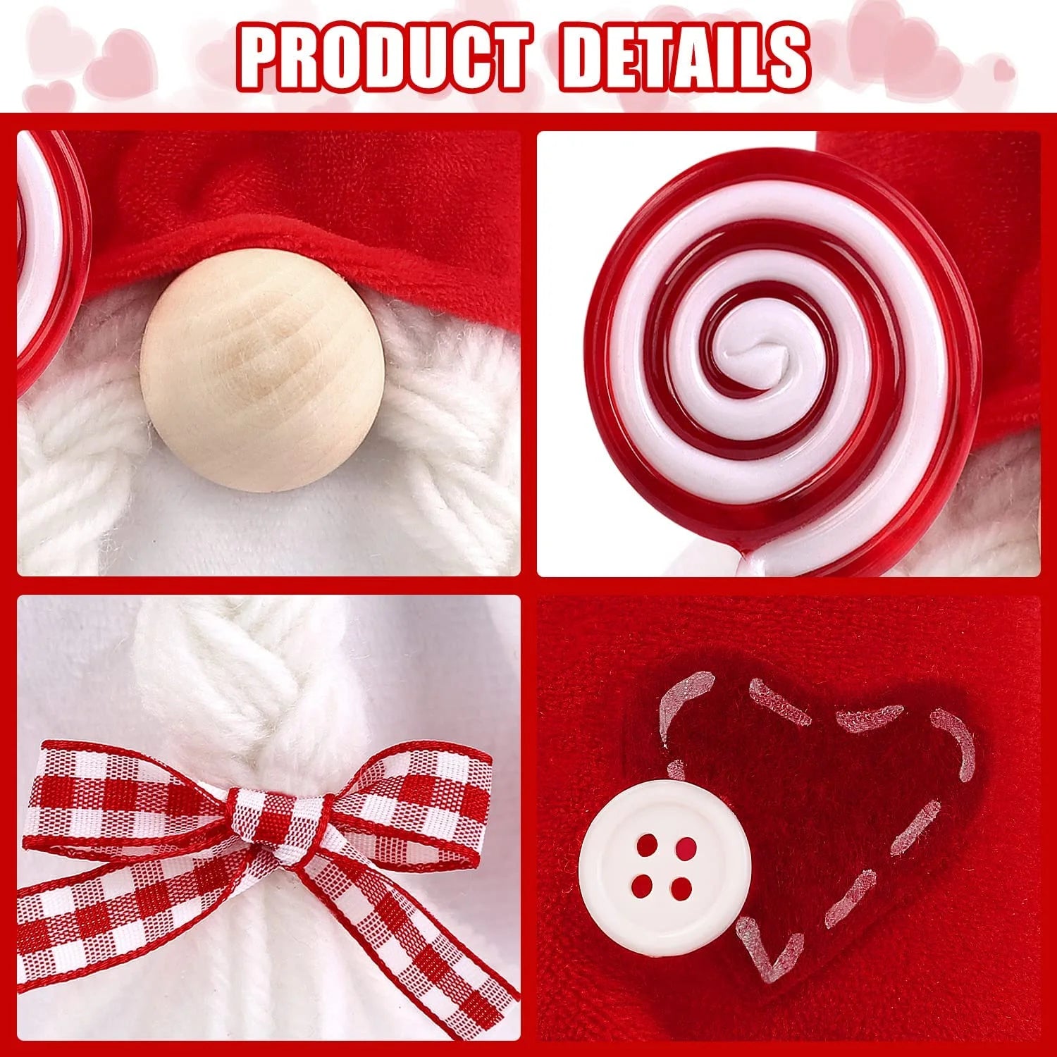 2PCS Valentines Day Gnome Plush Decorations Swedish Tomte Gnomes, Romantic Valentines Day Decor Scandinavian Gnomes Decorations, 11.4 Inche