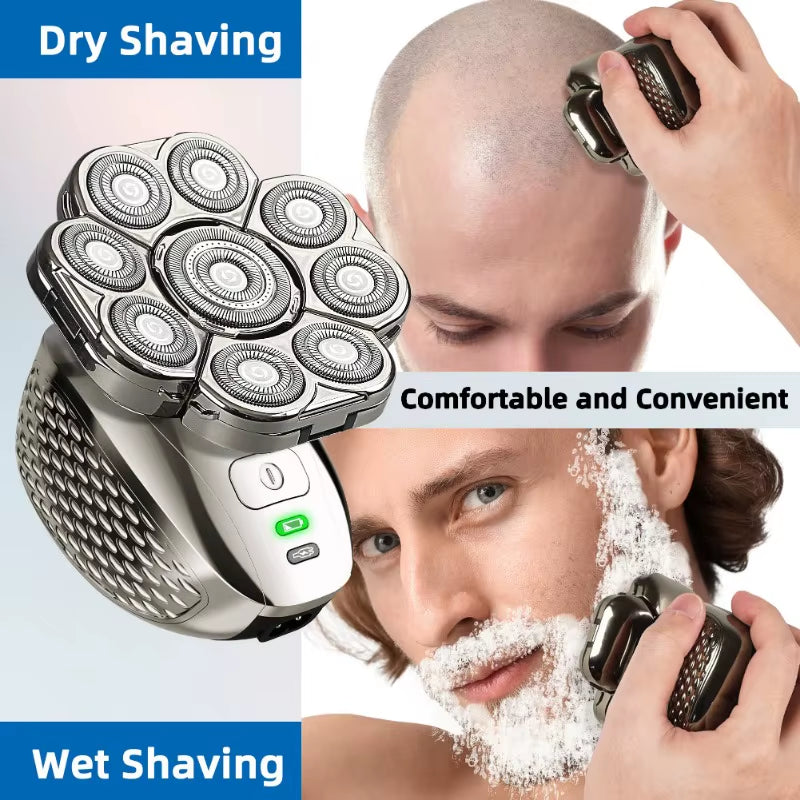 4D Head Shavers for Bald Men, Upgraded 9 Floating Heads 6-In-1 Rechargeable Waterproof Wet Dry Bald Head Shavers for Men