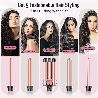 5-In-1 Hair Waver Curling Iron,3 Barrel Hair Crimper with Fast Heating Up