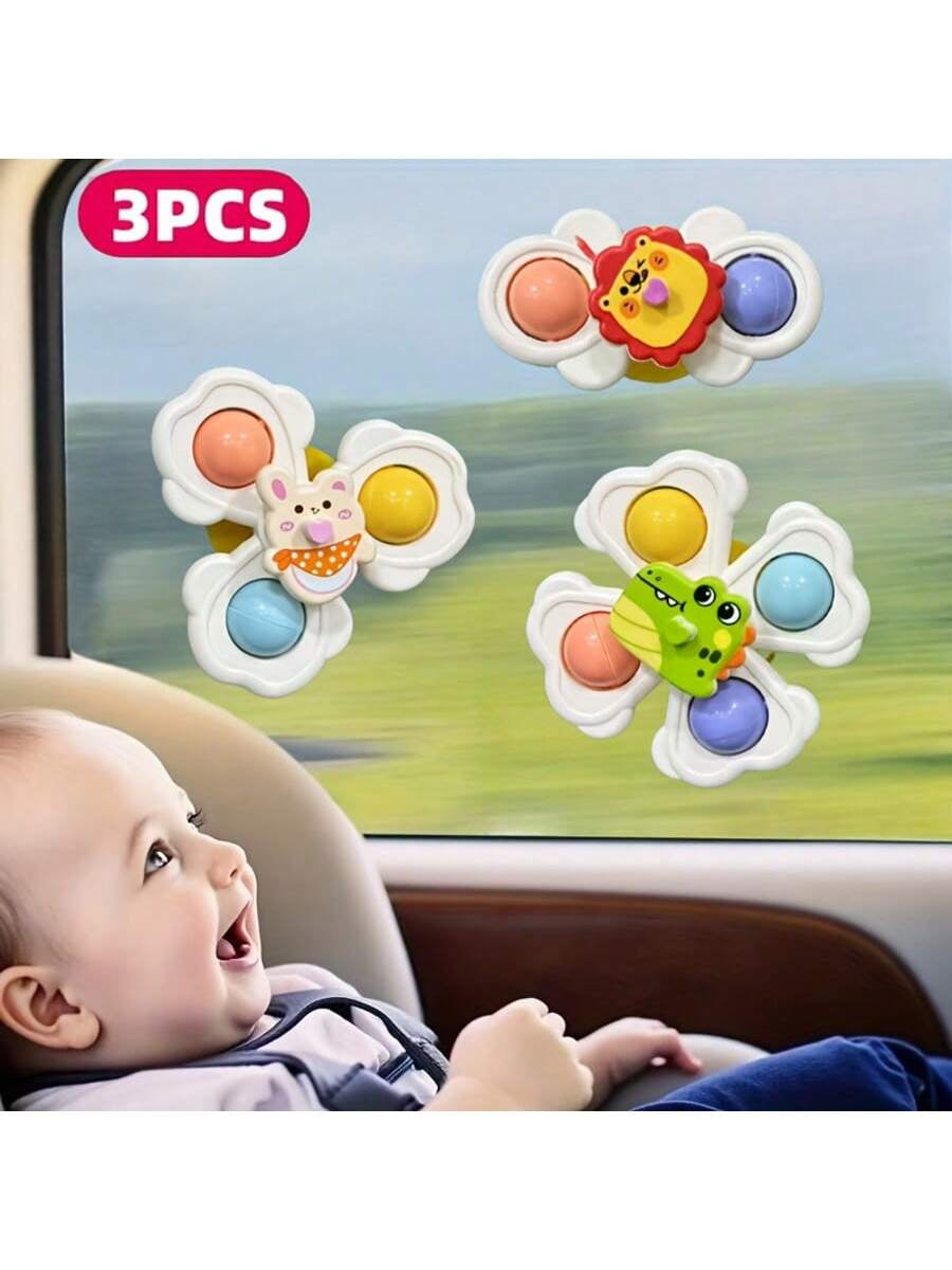 3 Pcs Suction Cup Spinner Toys, Baby Toy,Baby Essentials, Spinning Toys for Toddlers 1-3,Baby Toys,Bath Toys Sensory Toys Early Education Toys Bathtub Toy Dining Chairs Toys, Birthday Gifts for Baby Boy Girl , Suitable for Daily Use of Babies