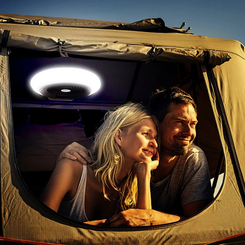 Innovative Portable Camping Light with Rechargeable Fan for Outdoor Tents