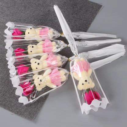 Romantic Artificial Soap Roses with Lovely Teddy Bear Birthday Gift Flowers Bouquet Scented Christmas Valentines Day Gift
