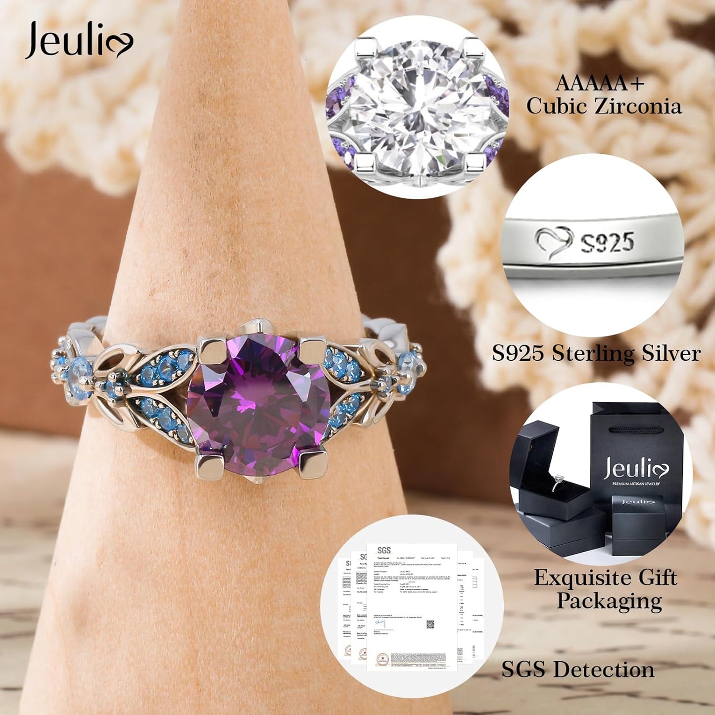 4.3 Carat Personalized Sterling Silver Butterfly Rings for Women Purple Amethyst Bridal round Cut Wedding Engagement Eternity Valentine'S Promise Ring Set